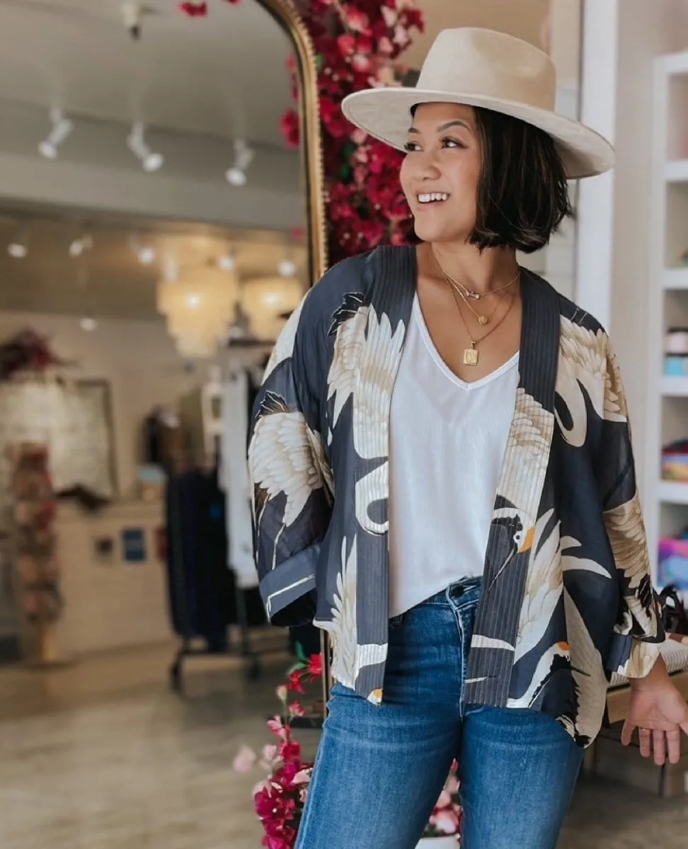 Heron Charcoal Short Kimono