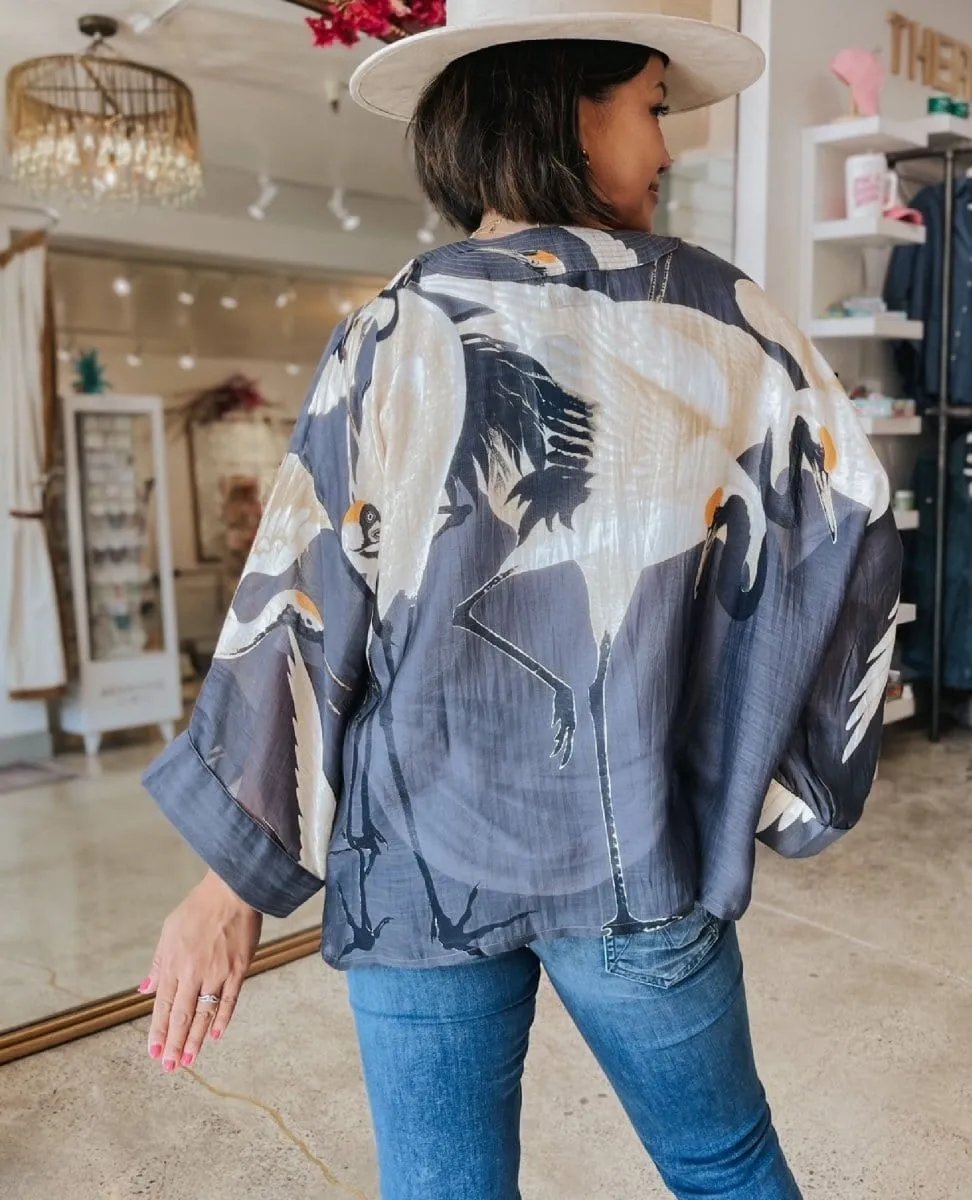 Heron Charcoal Short Kimono