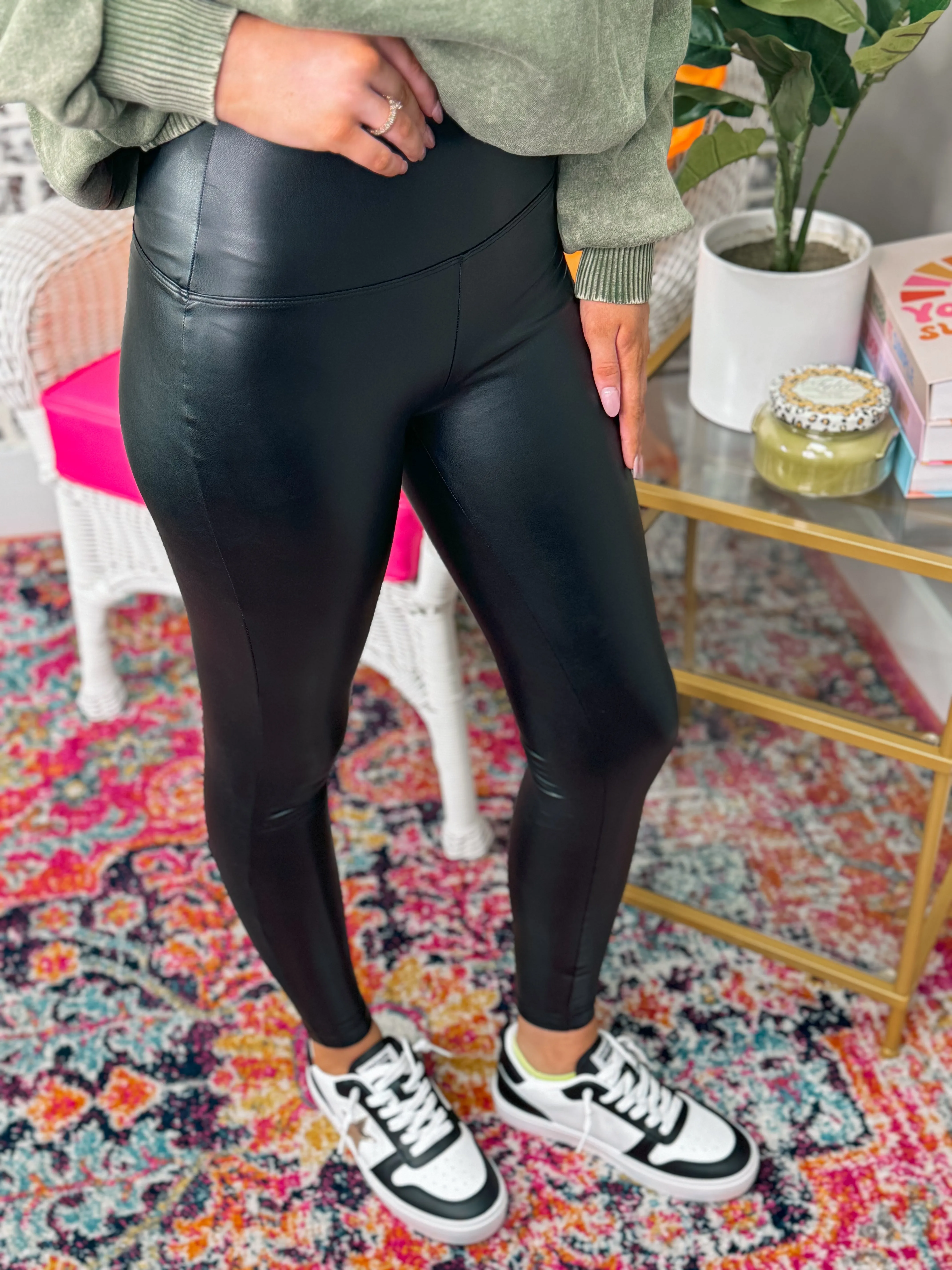 High Rise Faux Leather Leggings "Black"