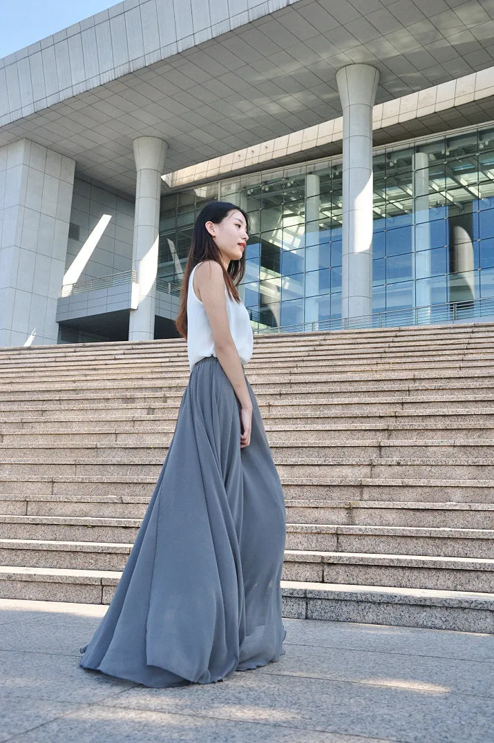 High Waist Maxi Skirt Chiffon Silk Skirts Beautiful Bow Tie Elastic Waist Summer Skirt Floor Length Long Skirt (037), #63