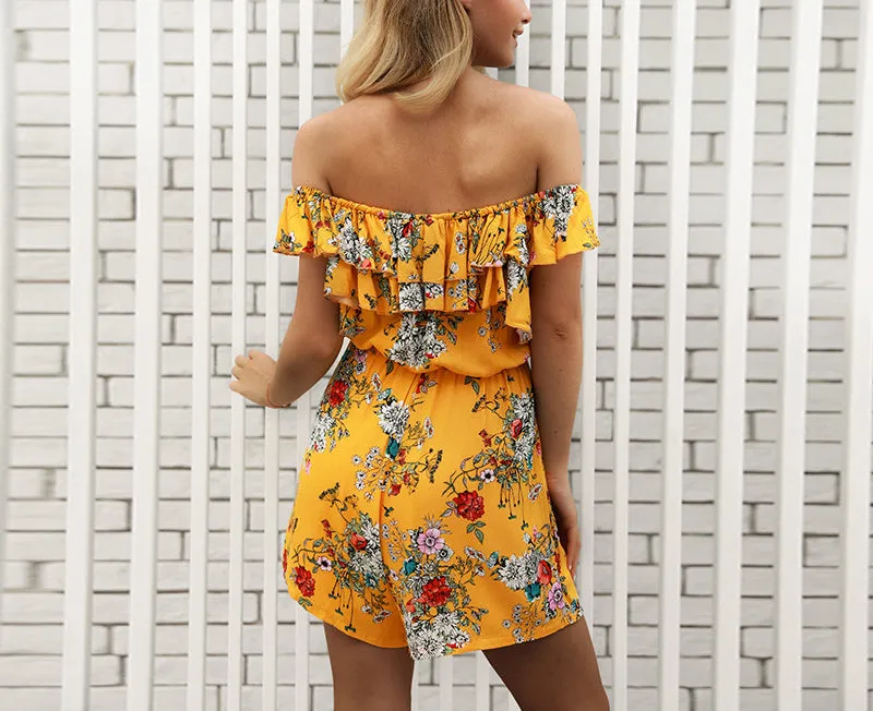 High Waist Slim Printed Holiday Beach Chiffon Jumpsuit