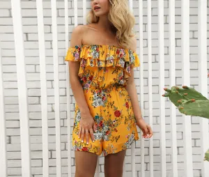 High Waist Slim Printed Holiday Beach Chiffon Jumpsuit