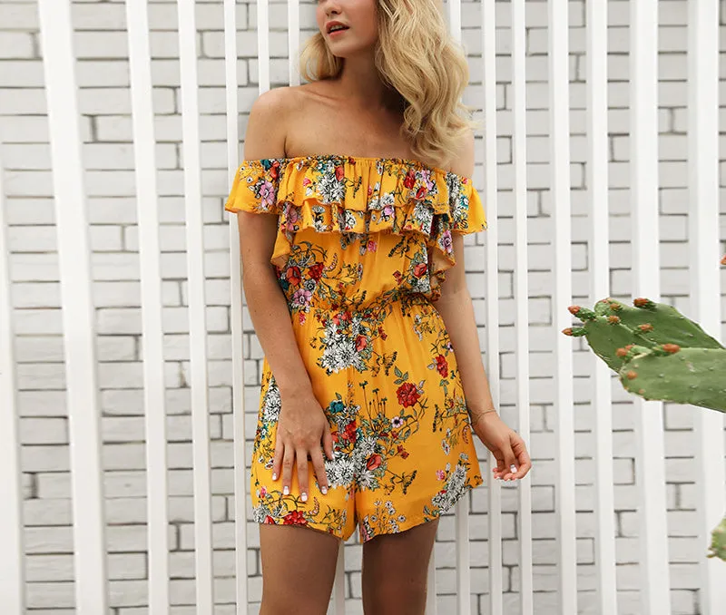 High Waist Slim Printed Holiday Beach Chiffon Jumpsuit