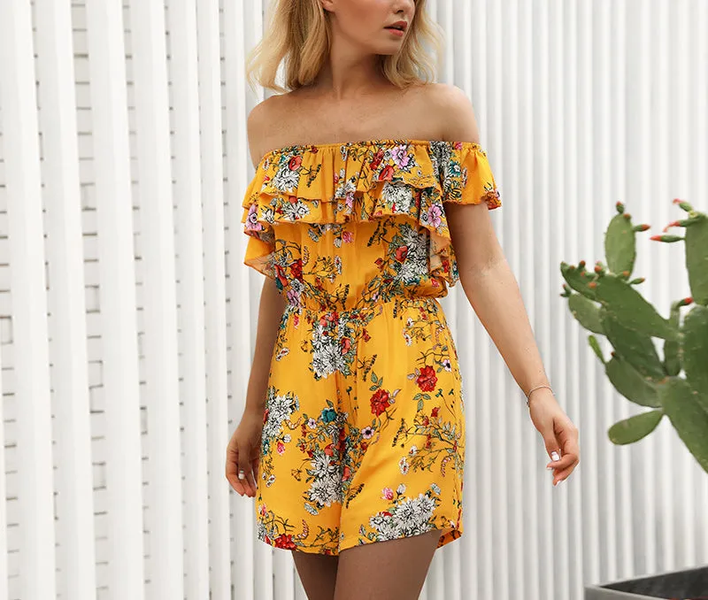 High Waist Slim Printed Holiday Beach Chiffon Jumpsuit