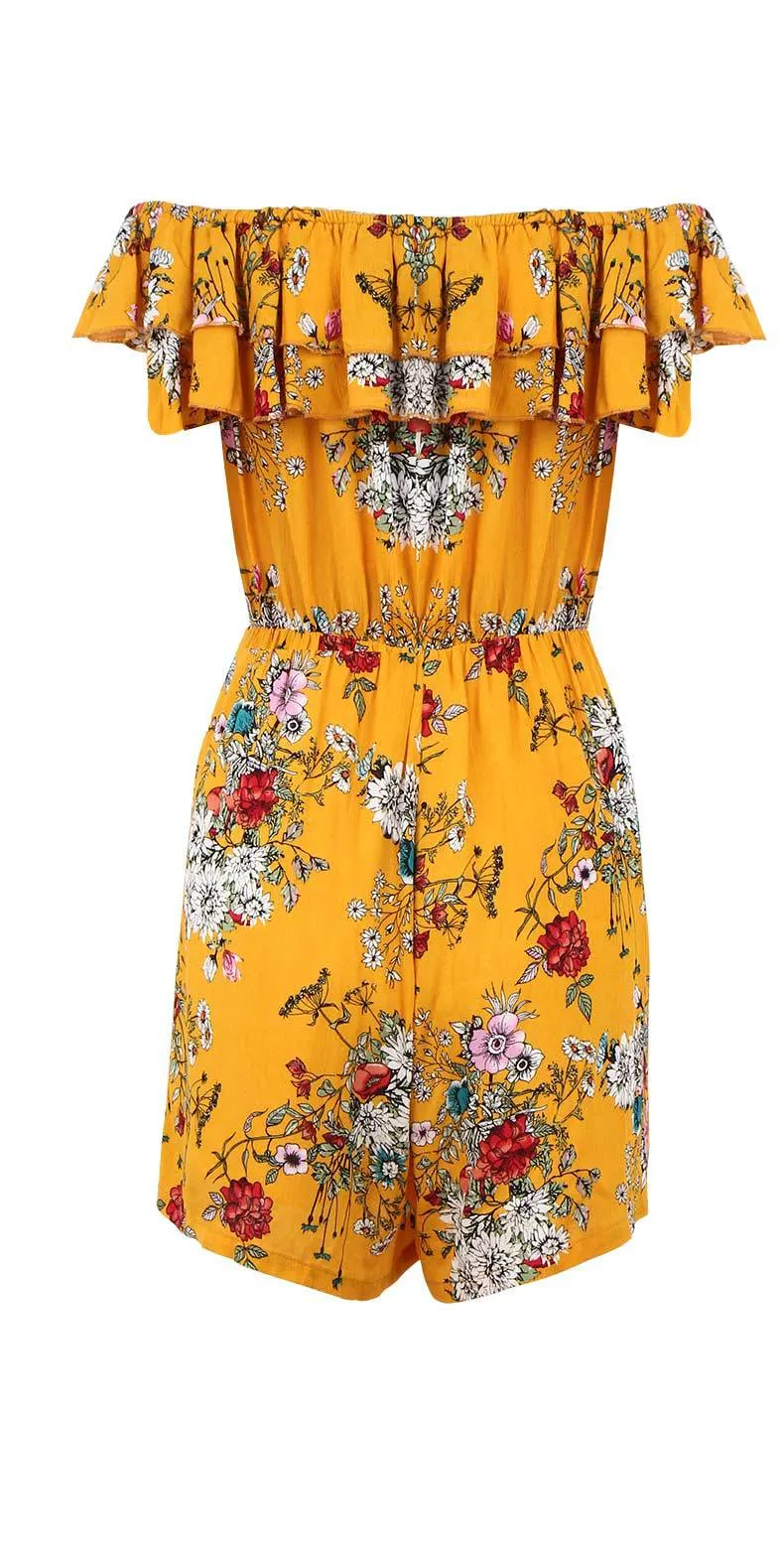 High Waist Slim Printed Holiday Beach Chiffon Jumpsuit