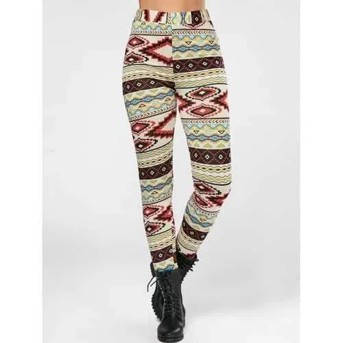 High Waisted Colorful Geometrical Print Leggings - M