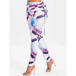 High Waisted Geometric Workout Leggings - White M
