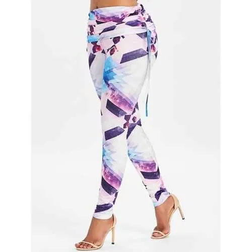 High Waisted Geometric Workout Leggings - White M