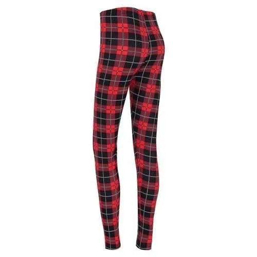 High Waisted Plaid Christmas Leggings - Checked S