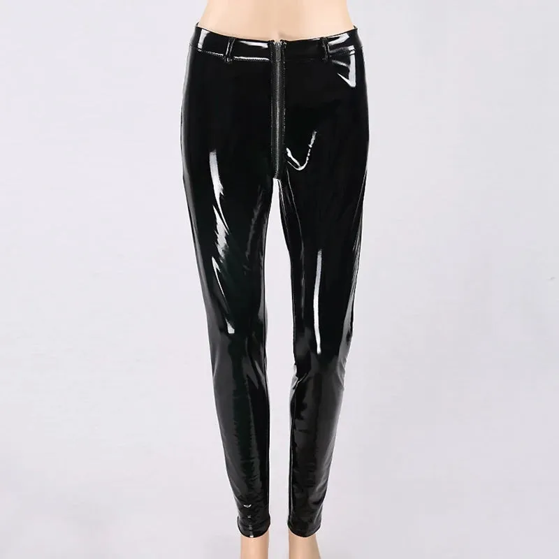 High-Waisted Push-Up PU Leather Leggings with Back Zipper Detail