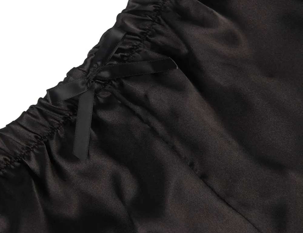 Hollow Sexy Sleepwear Satin Lace Splicing Pajama Sets