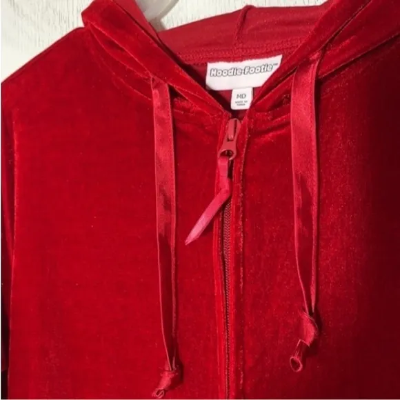 Hoodie Footie Velour Pajamas Onesie Cardinal Red Pj Feetie Pockets Thumb Hole M