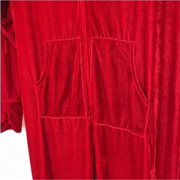 Hoodie Footie Velour Pajamas Onesie Cardinal Red Pj Feetie Pockets Thumb Hole M