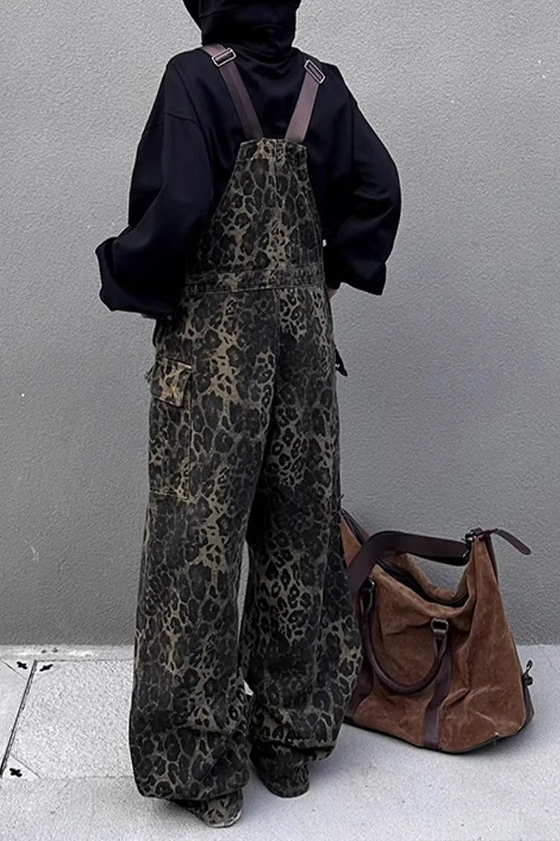HPQ1404 Leopard Pocket Overalls Pants