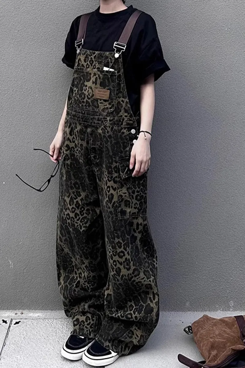 HPQ1404 Leopard Pocket Overalls Pants