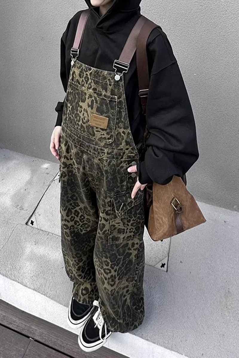 HPQ1404 Leopard Pocket Overalls Pants