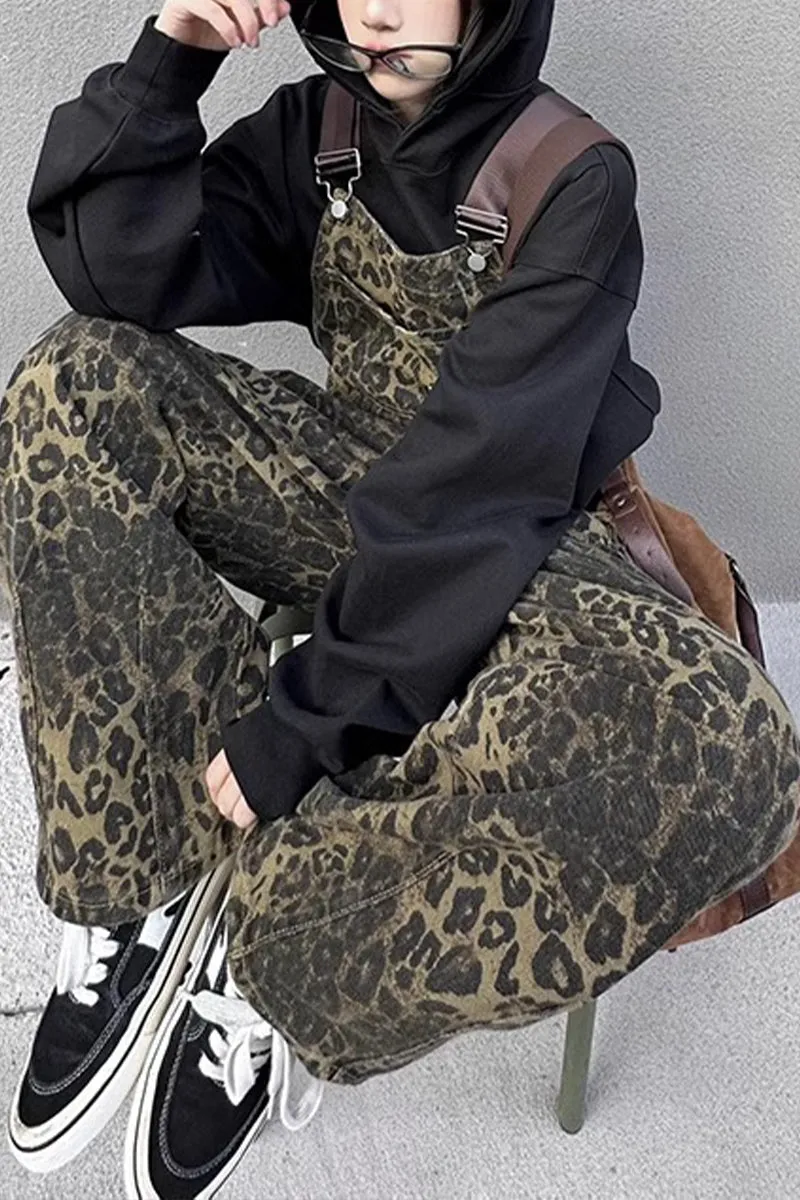 HPQ1404 Leopard Pocket Overalls Pants