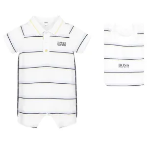 HUGO BOSS - Stripe Romper Bib Set - White
