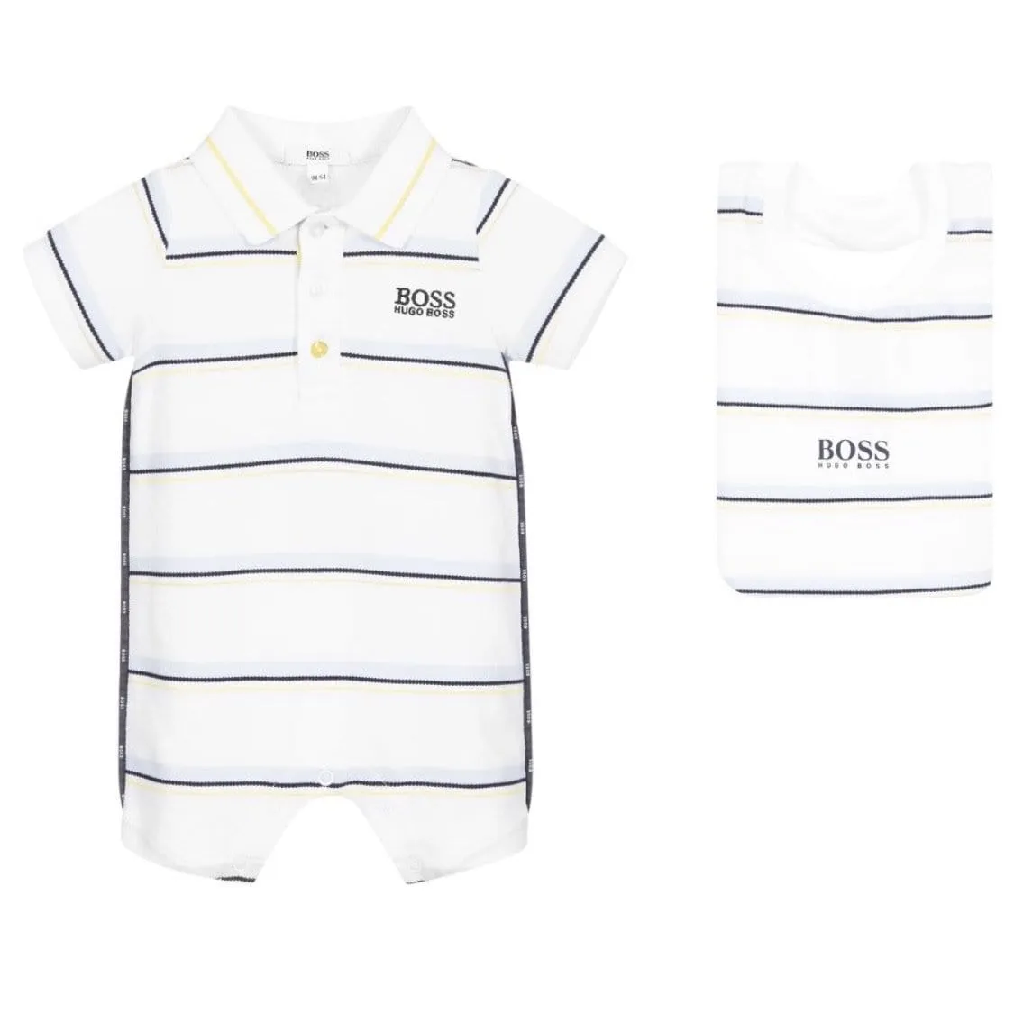HUGO BOSS - Stripe Romper Bib Set - White