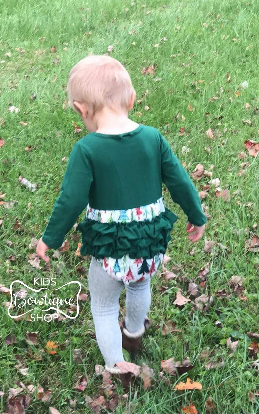 Hunter Green Trees Holiday Romper