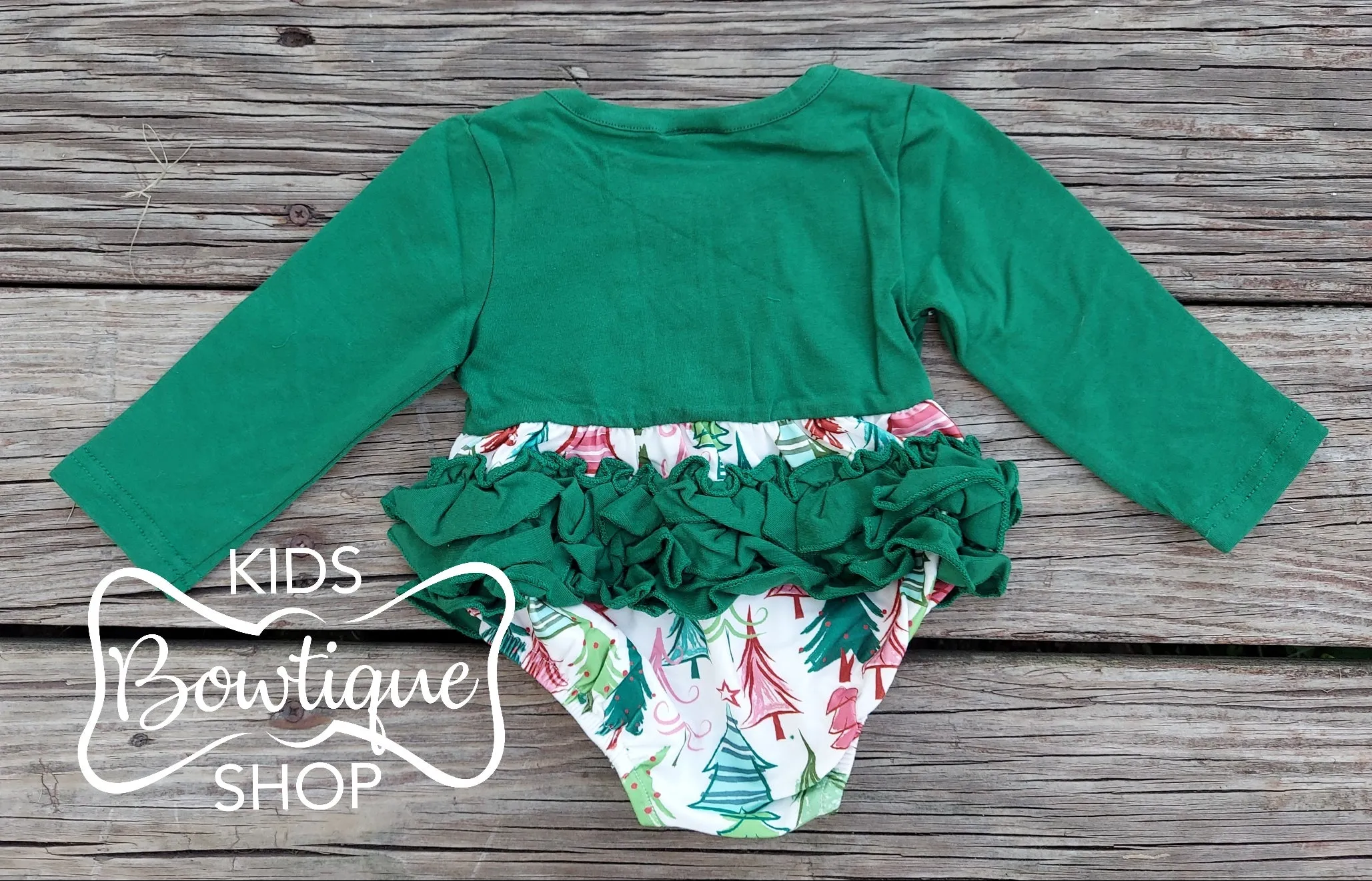 Hunter Green Trees Holiday Romper