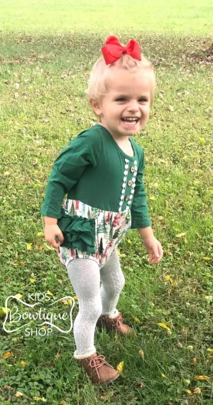 Hunter Green Trees Holiday Romper