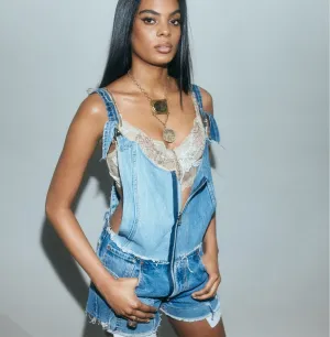 I Want It All - Genderless, Upcycled Denim Short Overalls