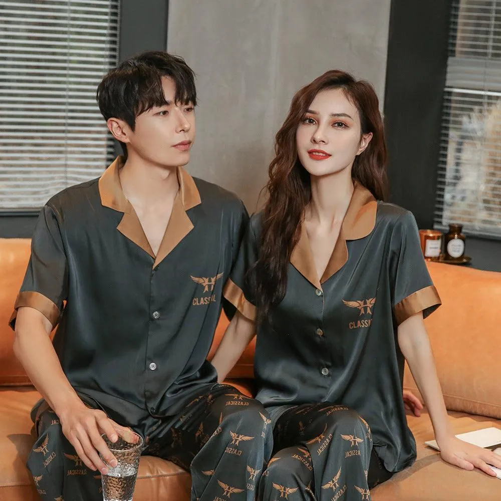 Ice Silk Pajamas Couples Homewear Set