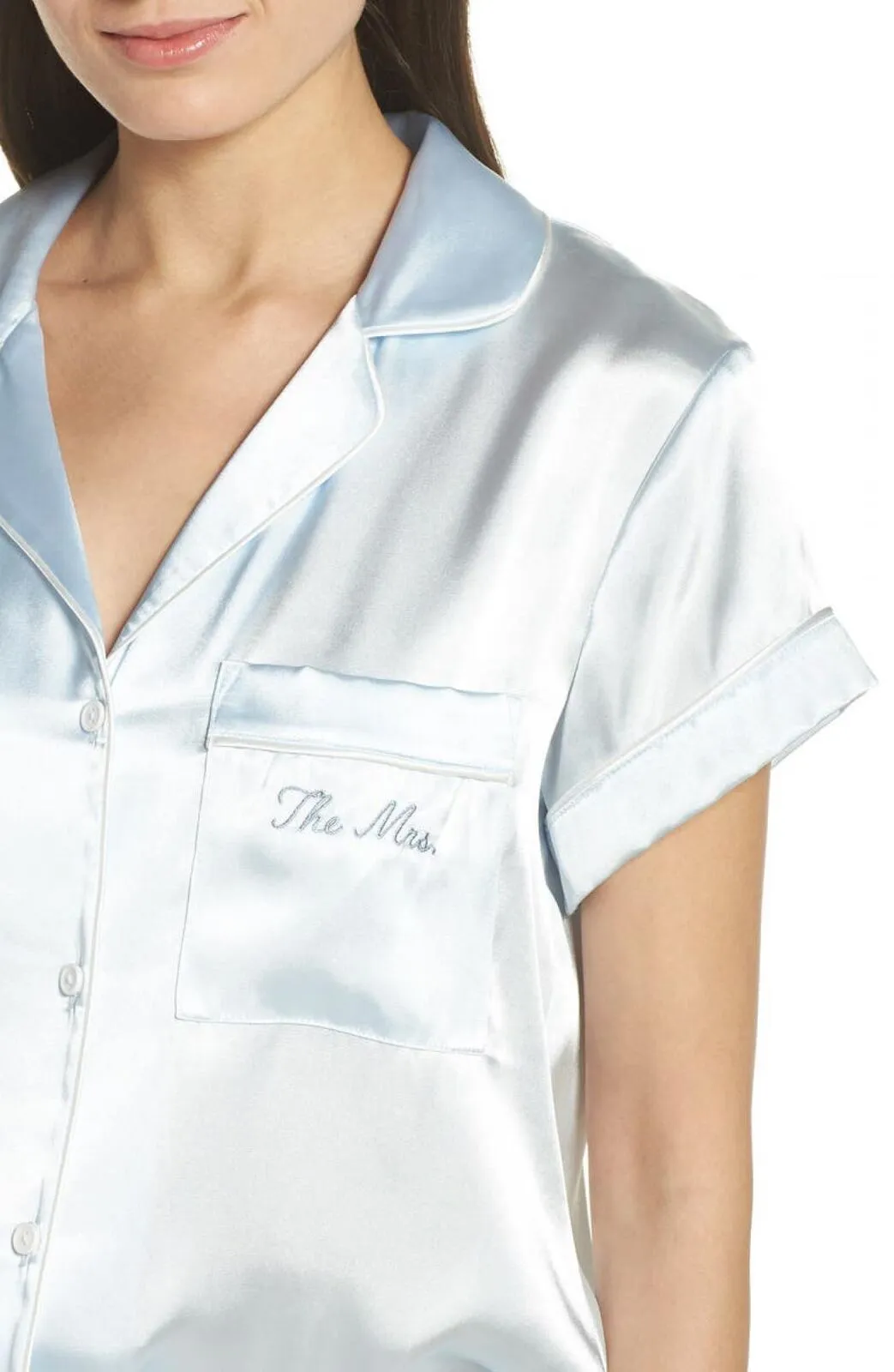In Bloom by Jonquil Mrs Satin Short Shirt Pajamas Set Blue XL