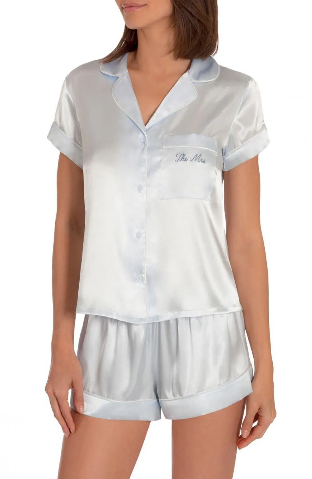 In Bloom by Jonquil Mrs Satin Short Shirt Pajamas Set Blue XL