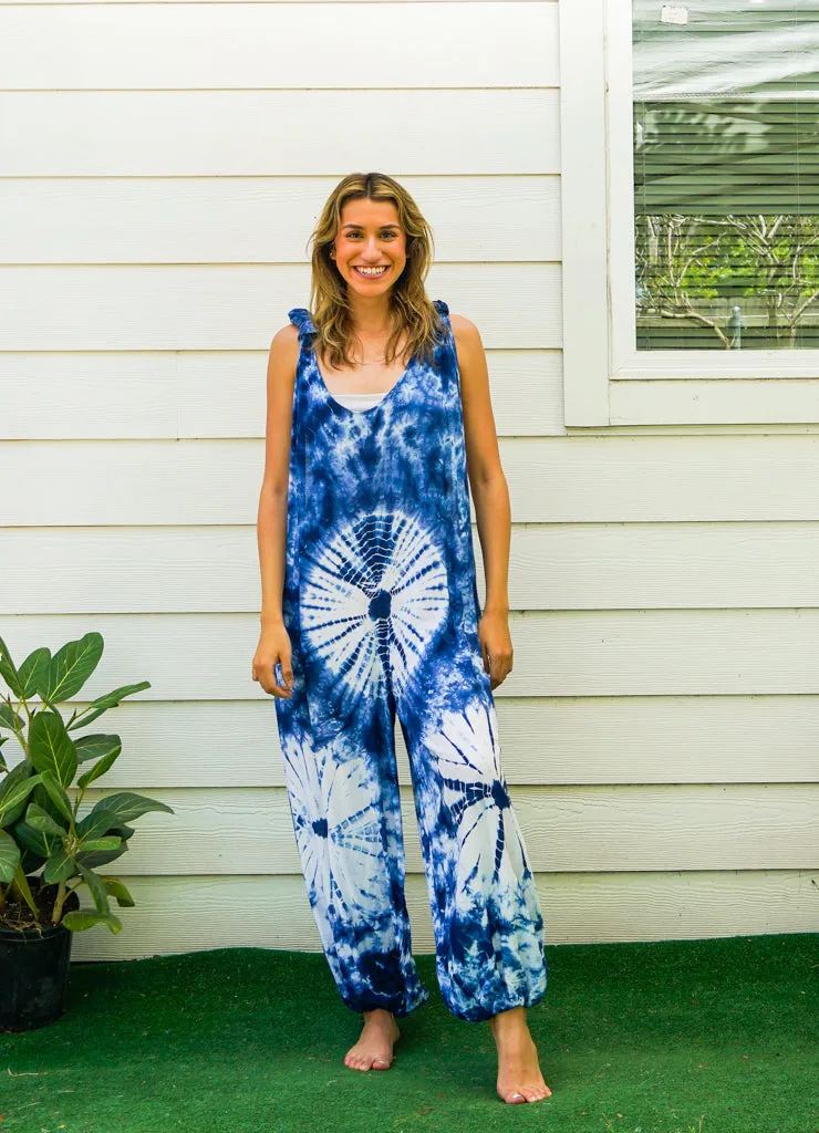 Indigo Petal Racerback Dungarees Jumpsuit Romper