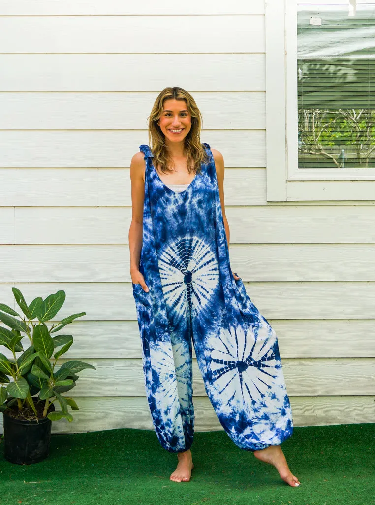 Indigo Petal Racerback Dungarees Jumpsuit Romper