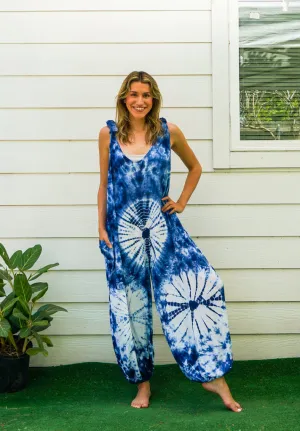Indigo Petal Racerback Dungarees Jumpsuit Romper