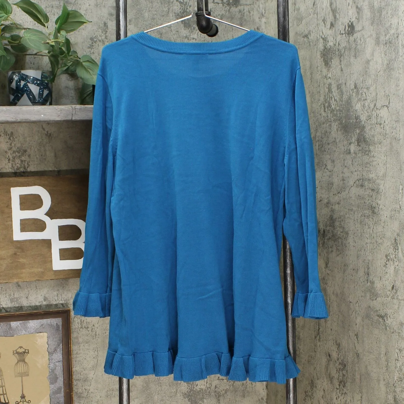 Isaac Mizrahi Live! Women's 3/4 Sleeve Peplum Sweater Surf Blue XL