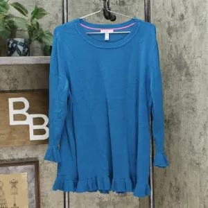 Isaac Mizrahi Live! Women's 3/4 Sleeve Peplum Sweater Surf Blue XL