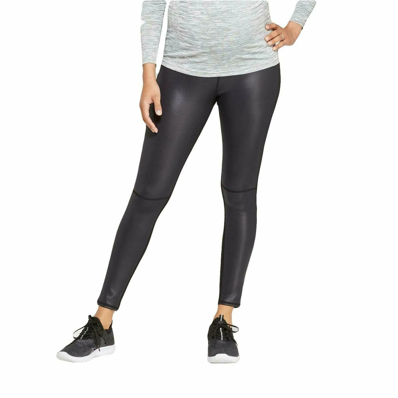 Isabel Maternity Faux Front Leather Active Leggings with Crossover Panel