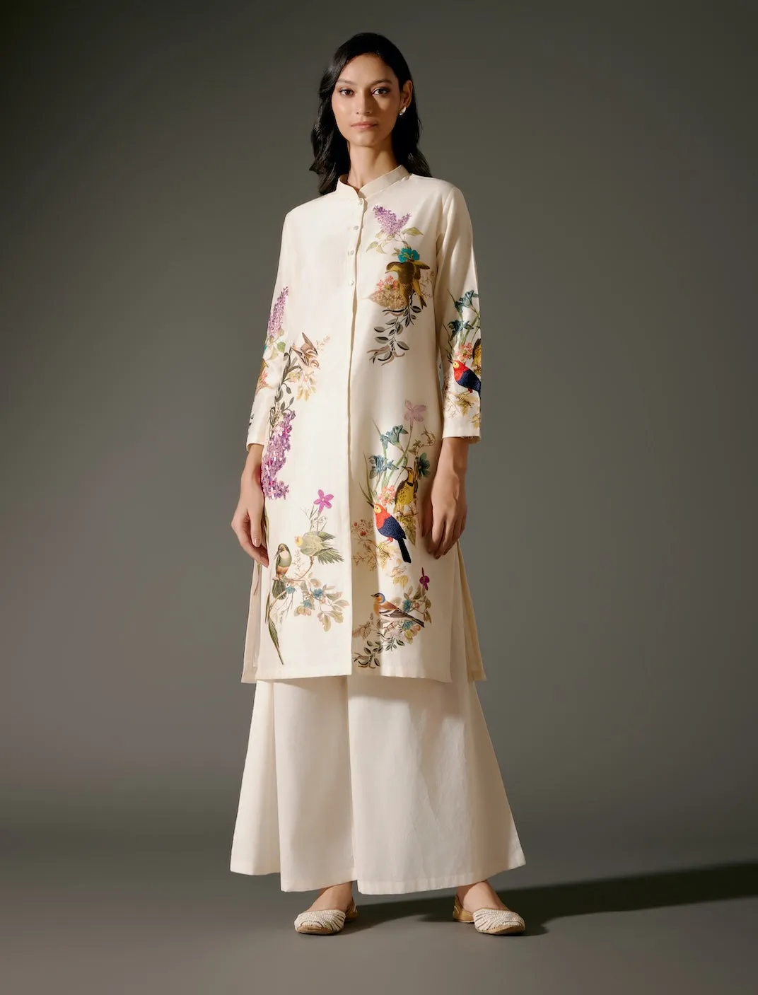 Ivory digital printed chanderi tunic and palazzo