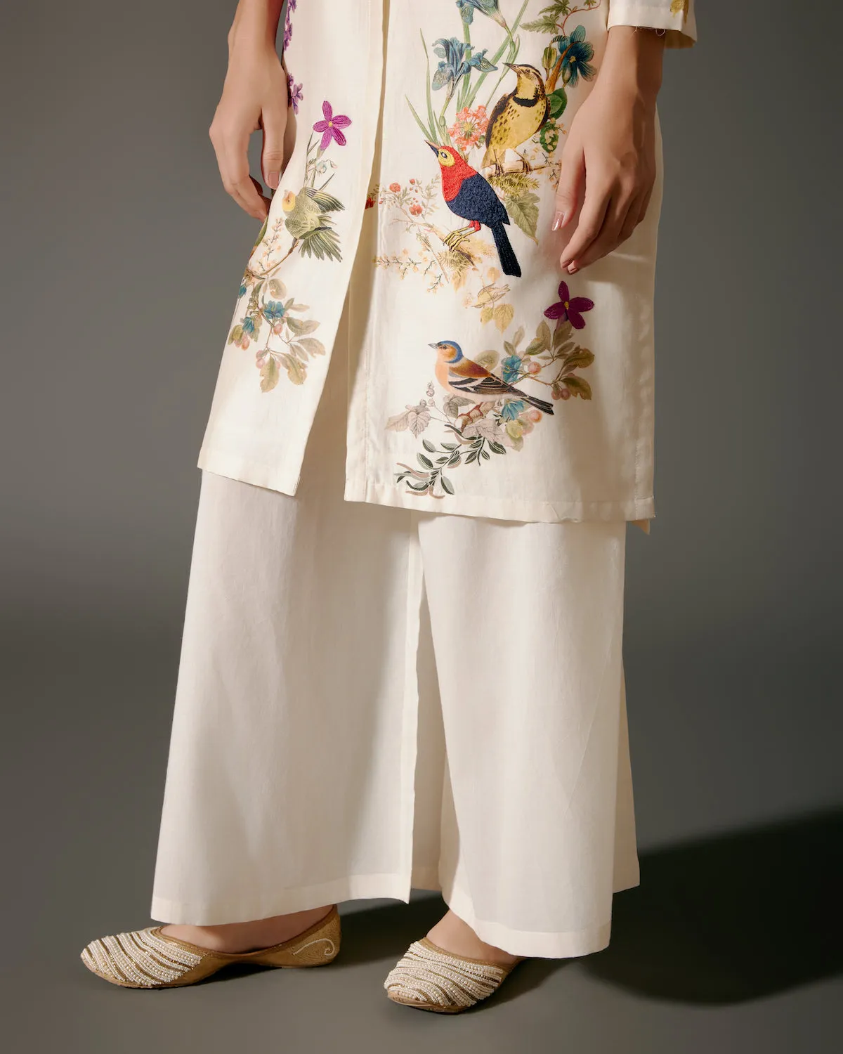 Ivory digital printed chanderi tunic and palazzo