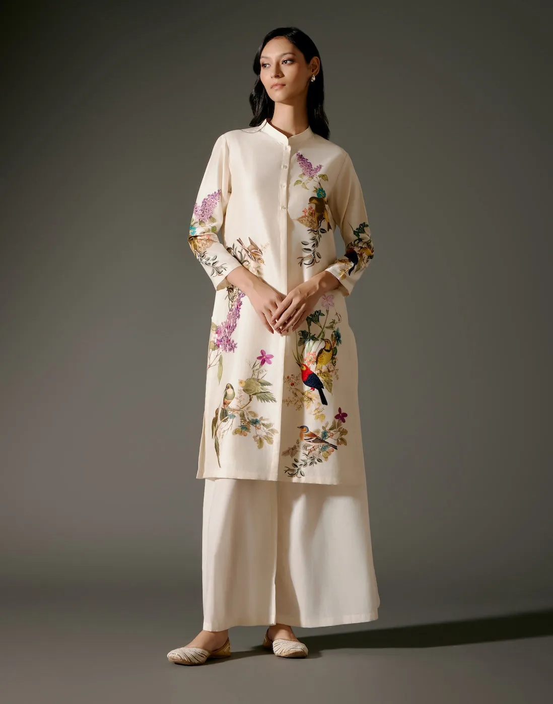 Ivory digital printed chanderi tunic and palazzo