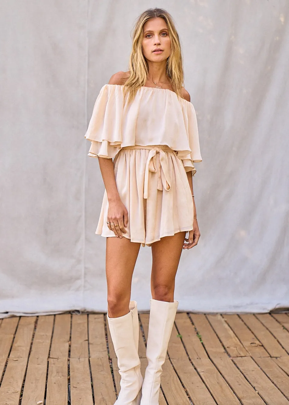 Ivory Off Shoulder Romper
