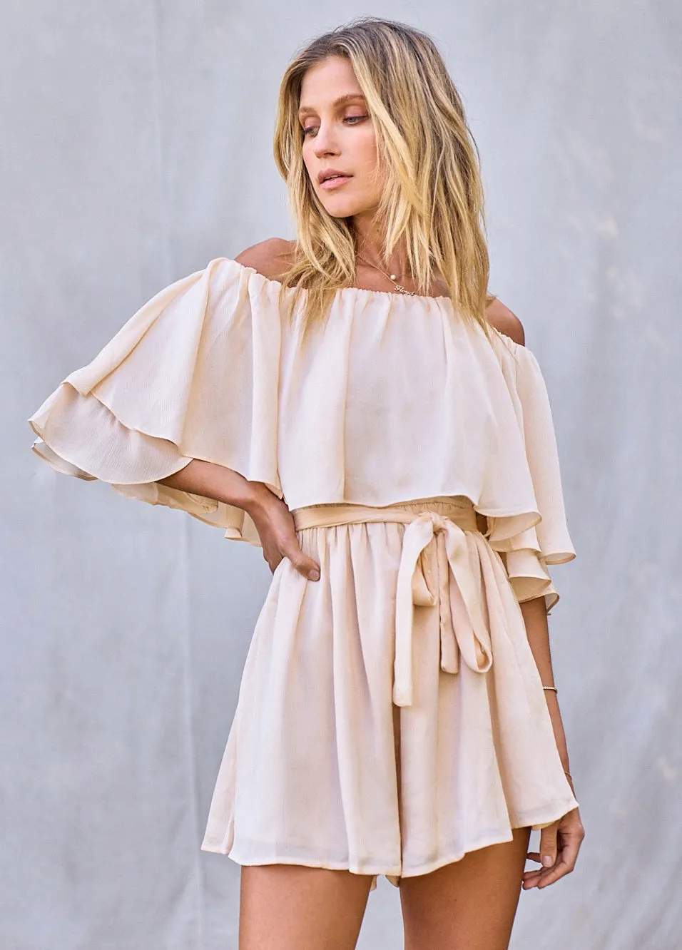 Ivory Off Shoulder Romper
