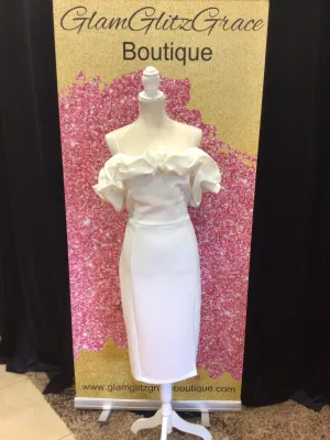 Ivory Ruffled Off The Shoulder Body Contour Plus Size Dress
