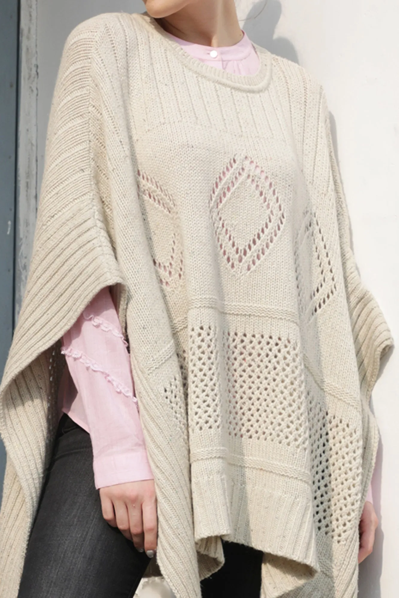 Ivory Wool Cashmere Blend Poncho