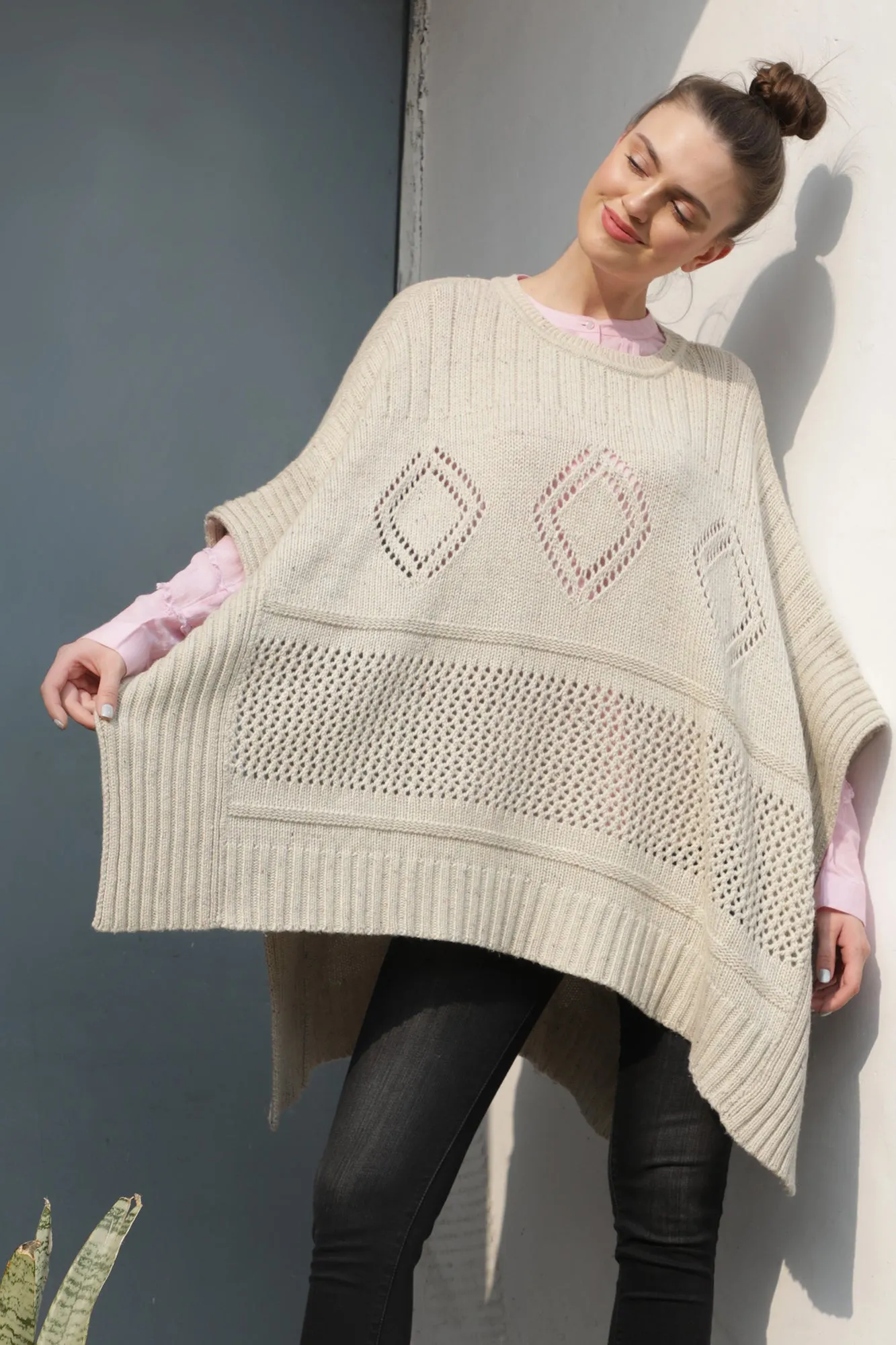 Ivory Wool Cashmere Blend Poncho
