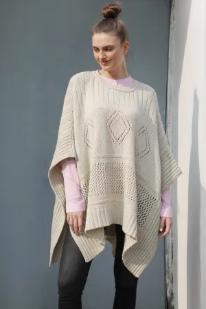 Ivory Wool Cashmere Blend Poncho