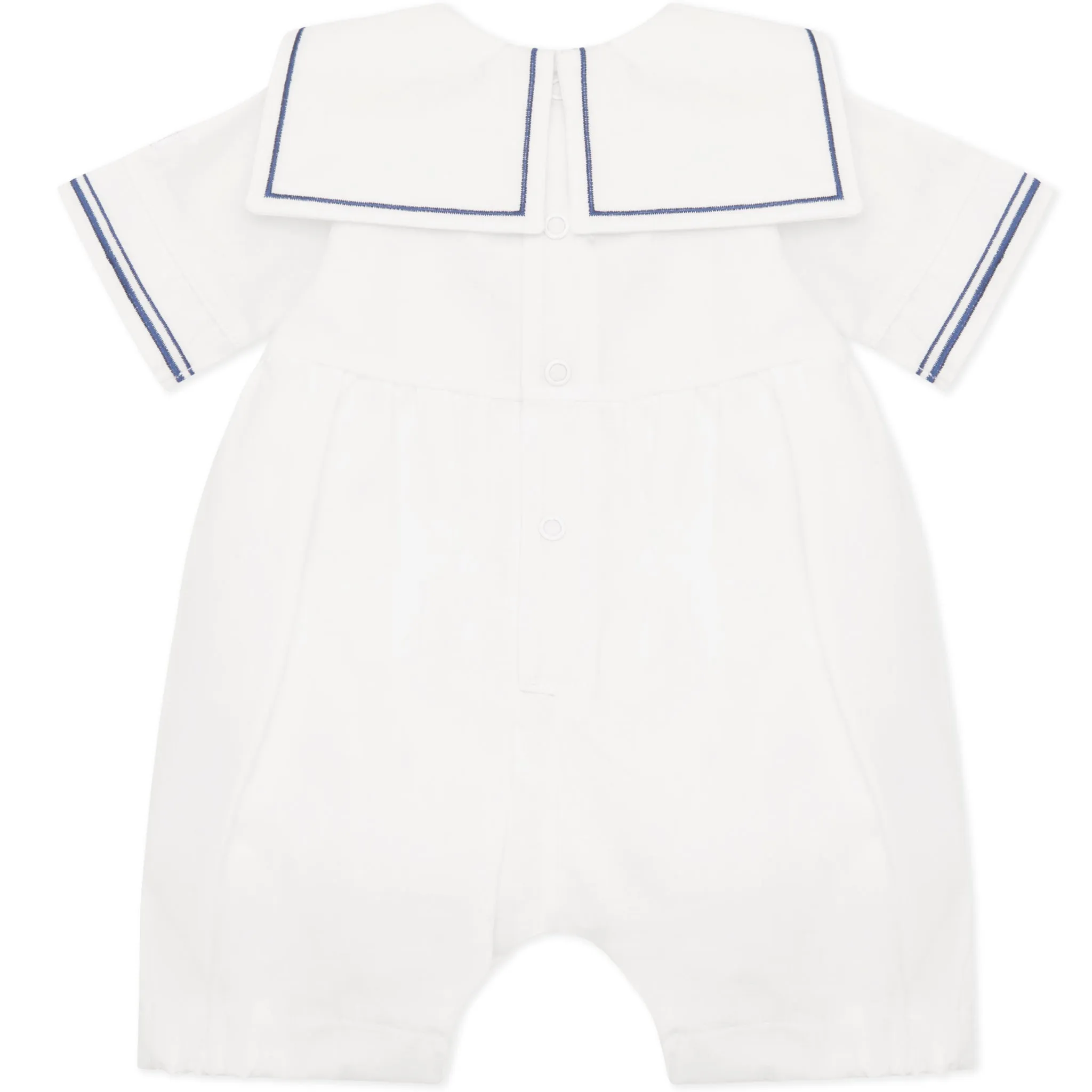 Jaden White Linen Boys Sailor Romper with Hat