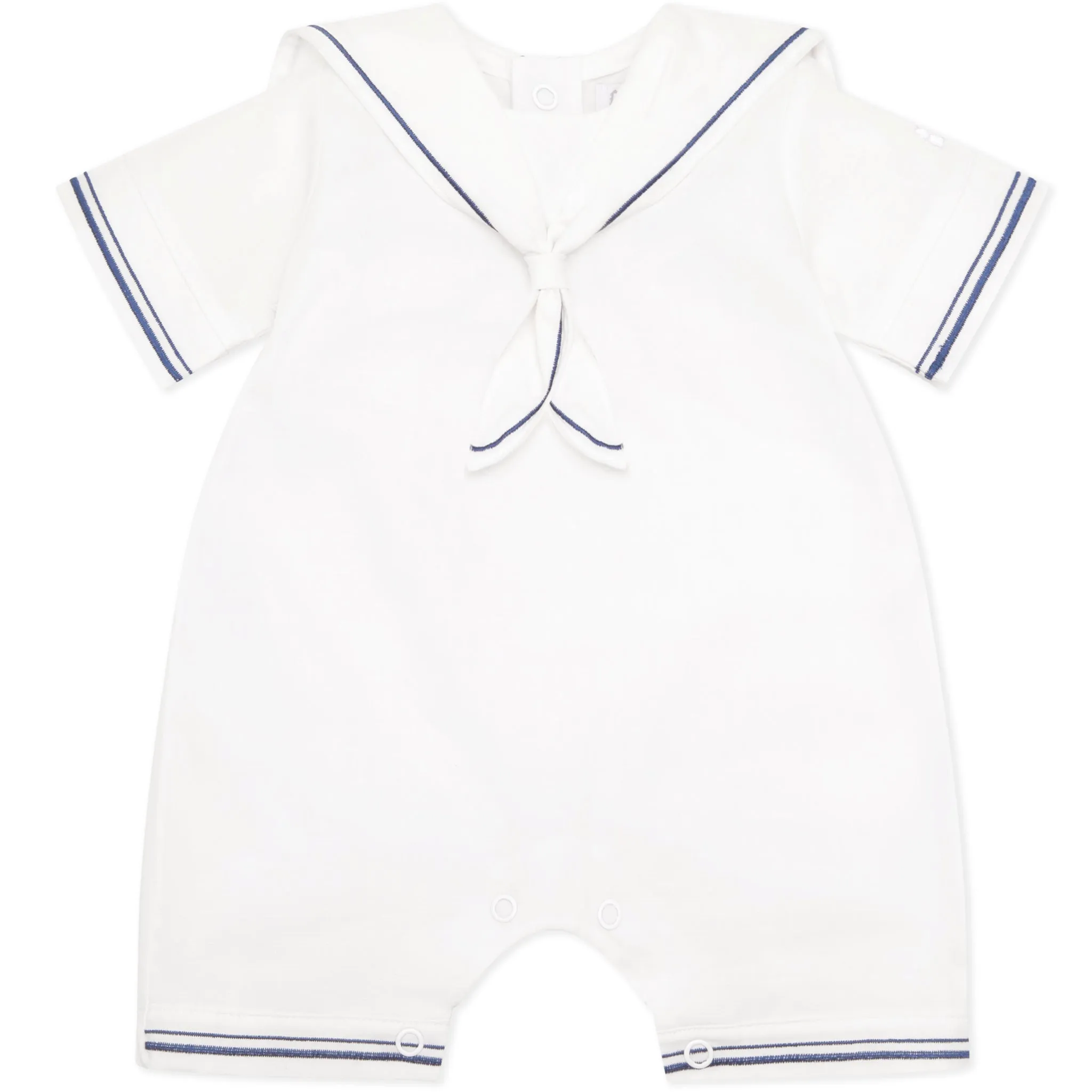Jaden White Linen Boys Sailor Romper with Hat