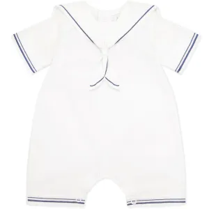 Jaden White Linen Boys Sailor Romper with Hat