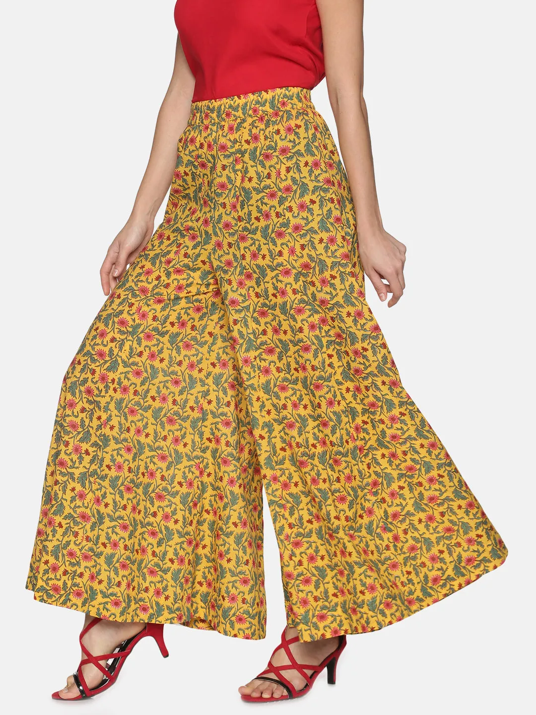 Jaipur Print Yellow Flared Palazzo