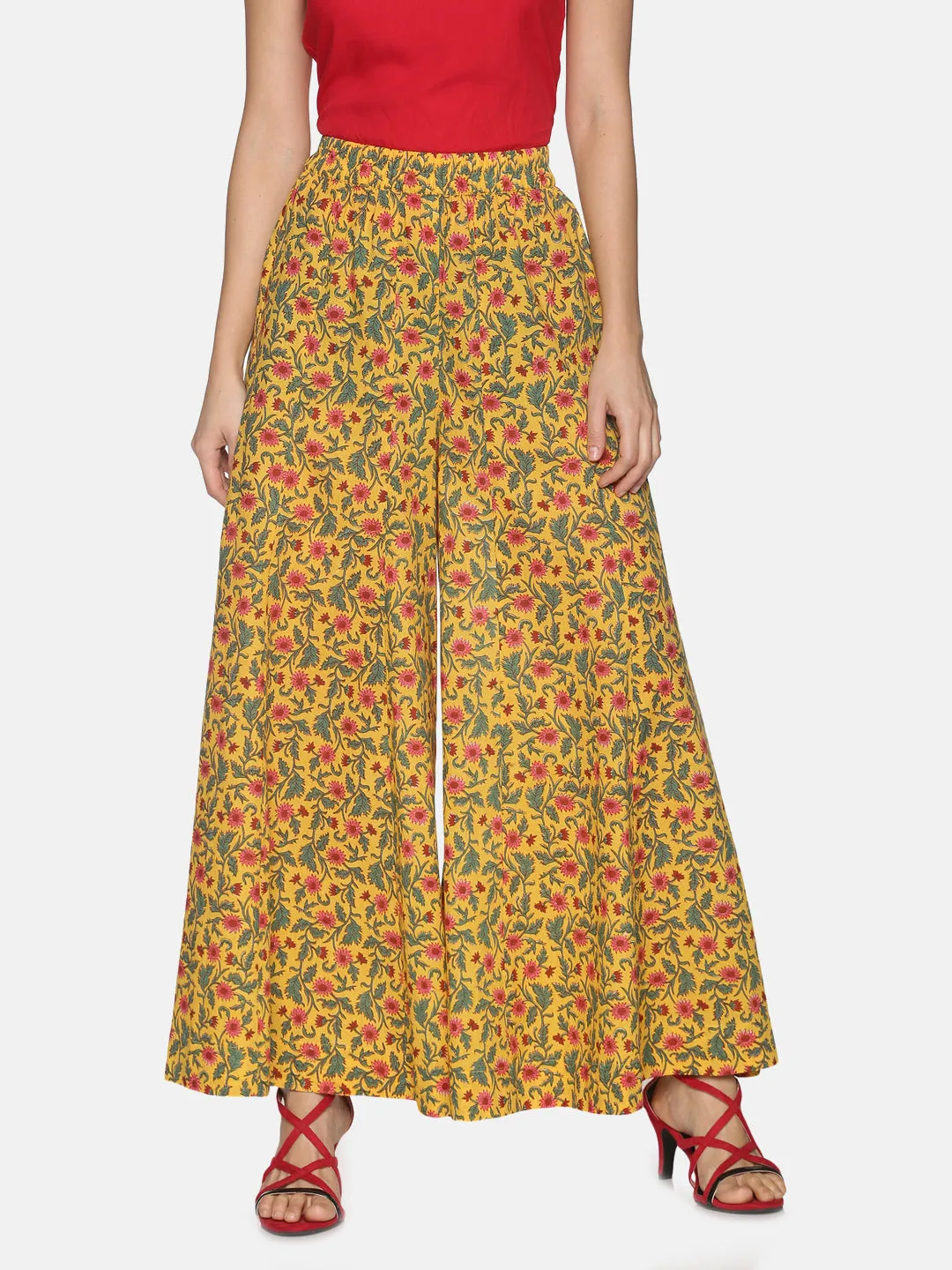 Jaipur Print Yellow Flared Palazzo